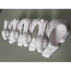 VTG Shafford Design 2082 Bunny Rabbit Napkin Rings Set of 4 White Bone China